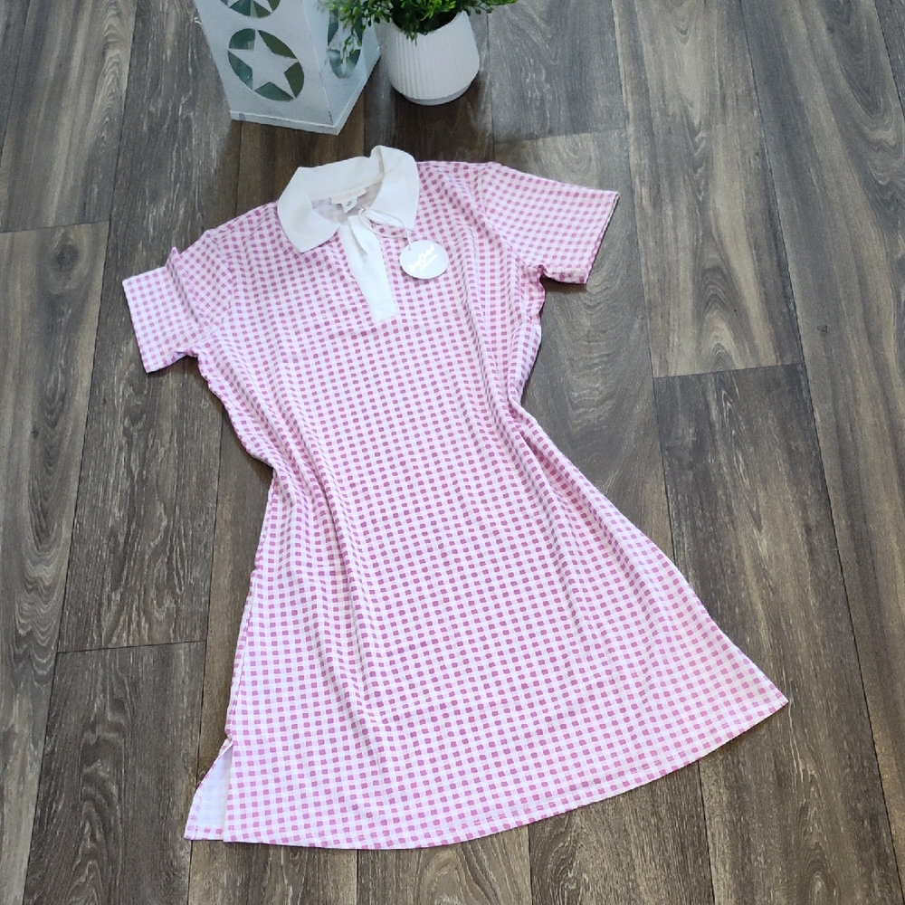 Pink Gingham Women's Dress Size XS Can Fit Medium Stretchy NWT